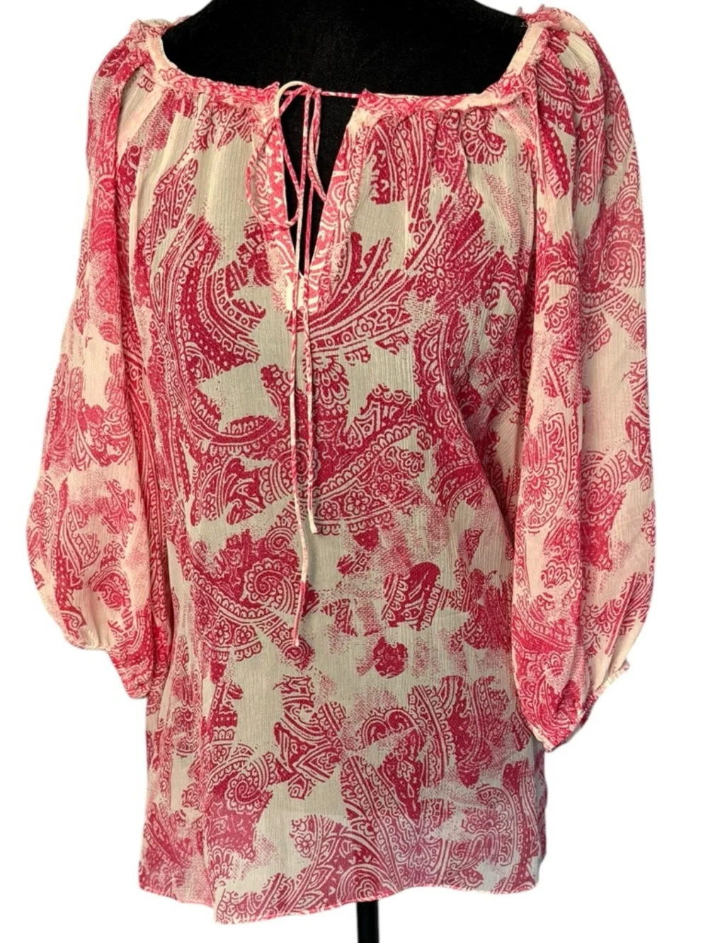Banana Republic Pink Paisley 100% Silk Peasant Top M
